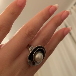 Silpada Pearl Rose Sterling Silver Lily Pad Ring R2121 Size 7